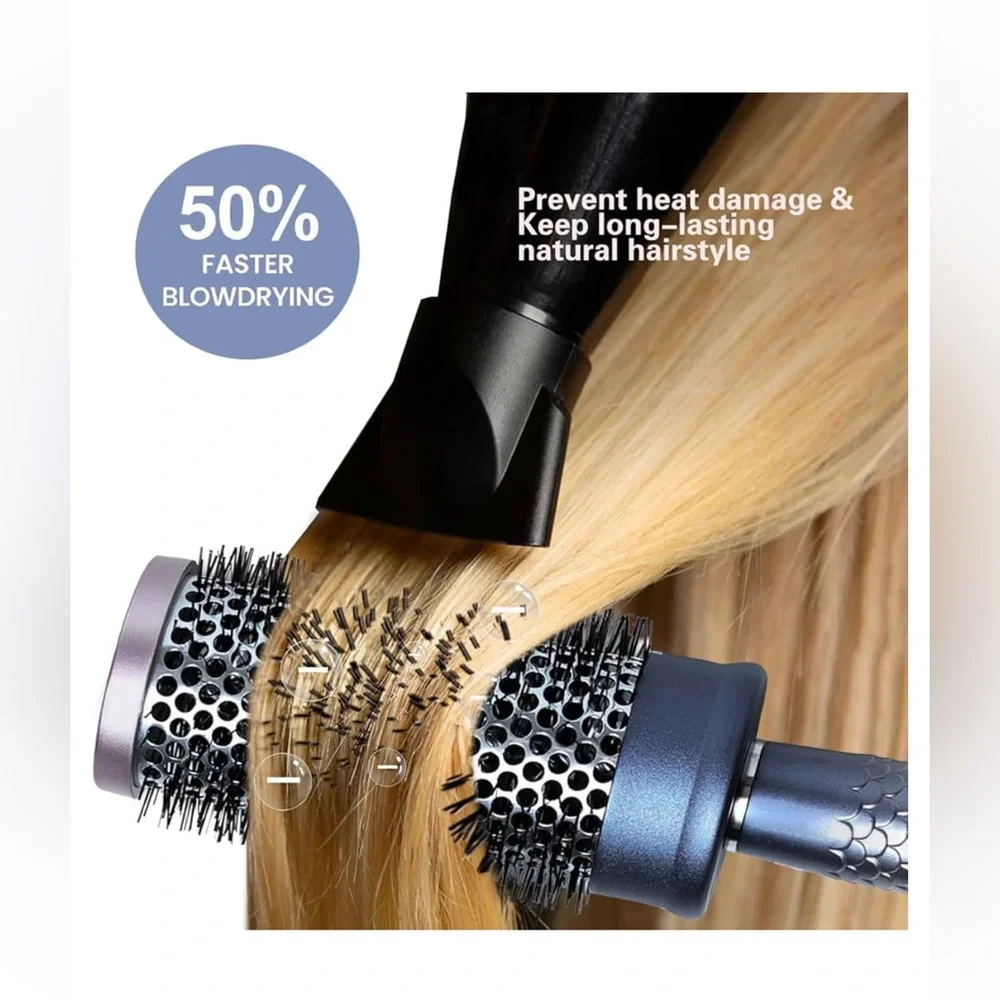 NEW Round Blowout Brush 2.4 inch Barrel Fishtail Ergonomic Handle ceramic